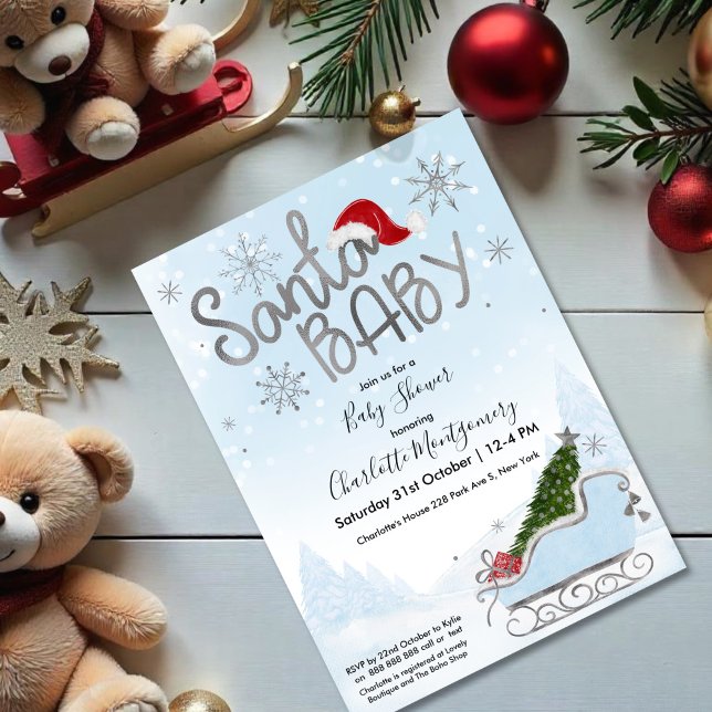 Santa Baby Christmas Boy Baby Shower Invitation (Creator Uploaded)