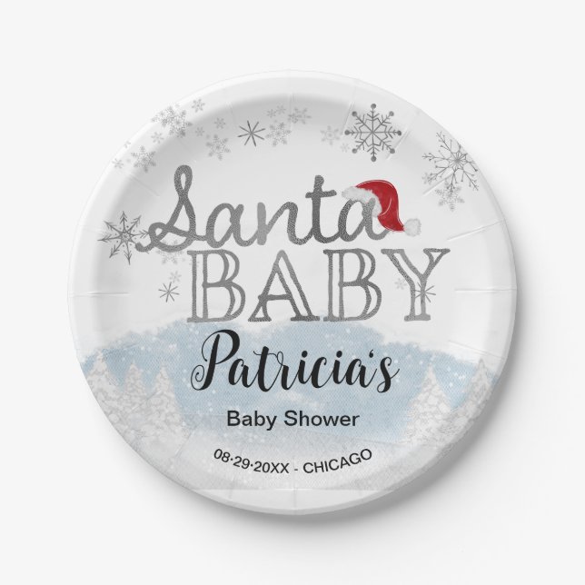 Santa Baby Christmas Boy Baby Shower Paper Plates (Front)