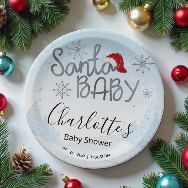 Santa Baby Christmas Boy Baby Shower Paper Plates (Creator Uploaded)