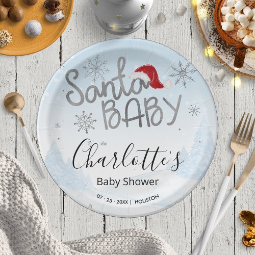 Santa Baby Christmas Boy Baby Shower Paper Plates