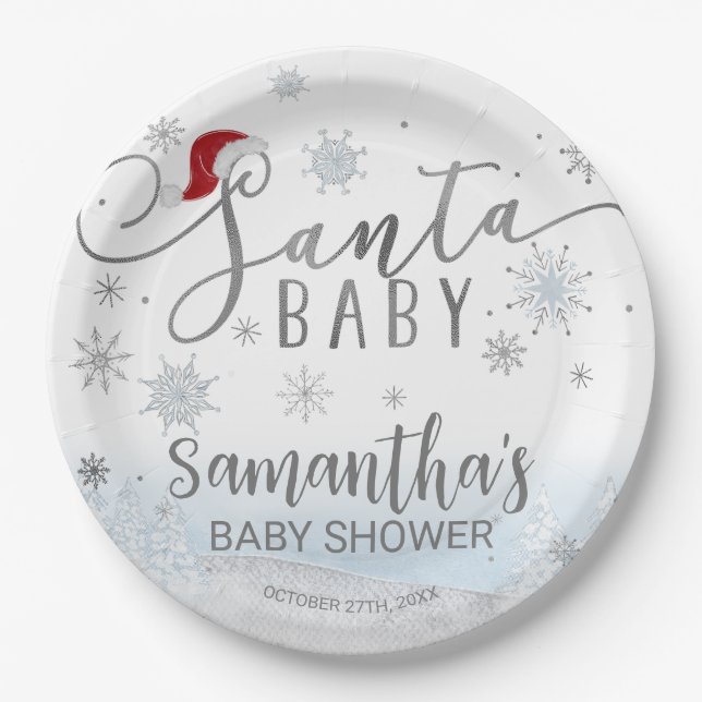 Santa Baby Christmas Boy Baby Shower Paper Plates (Front)