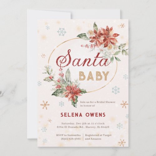 Santa Baby Christmas Bridal Shower Poinsettia Invitation