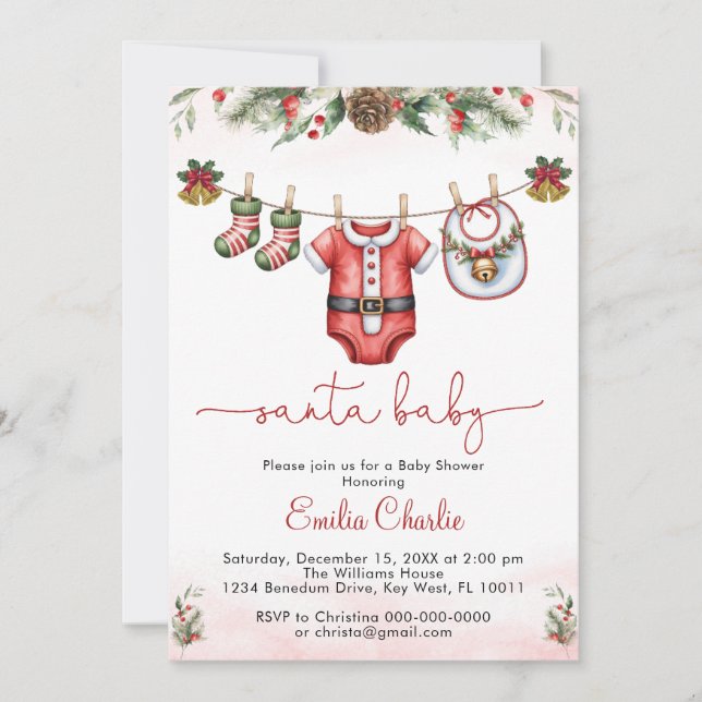  santa baby christmas  Clothesline baby shower Invitation (Front)