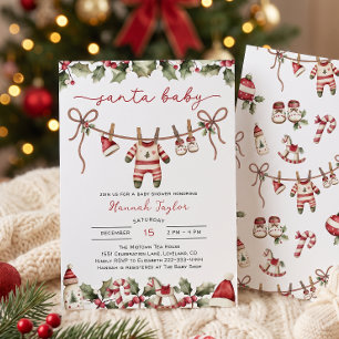 Santa Baby Christmas Clothesline Baby Shower Invitation