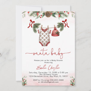  Santa baby christmas  Clothesline baby shower Invitation