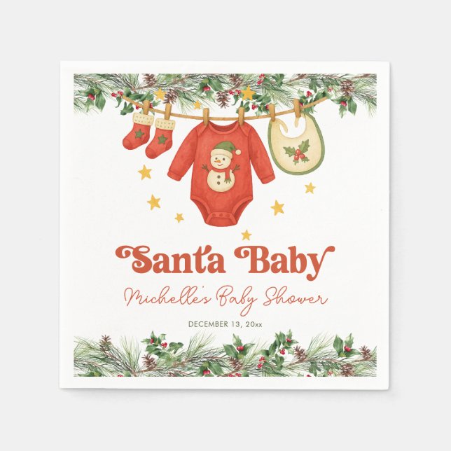 Santa Baby Christmas Clothesline Baby Shower Napkins (Front)