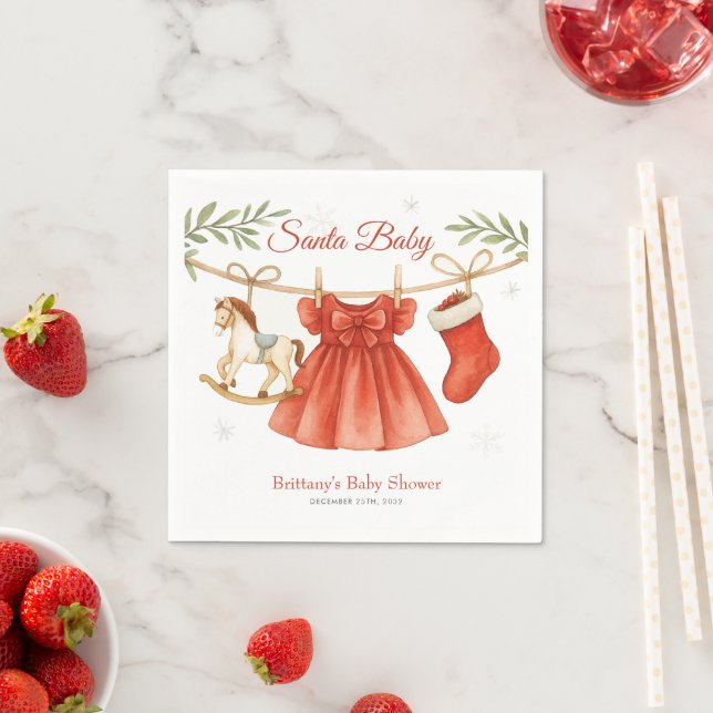 Santa Baby Christmas Clothesline Girl Baby Shower  Napkins (Insitu)