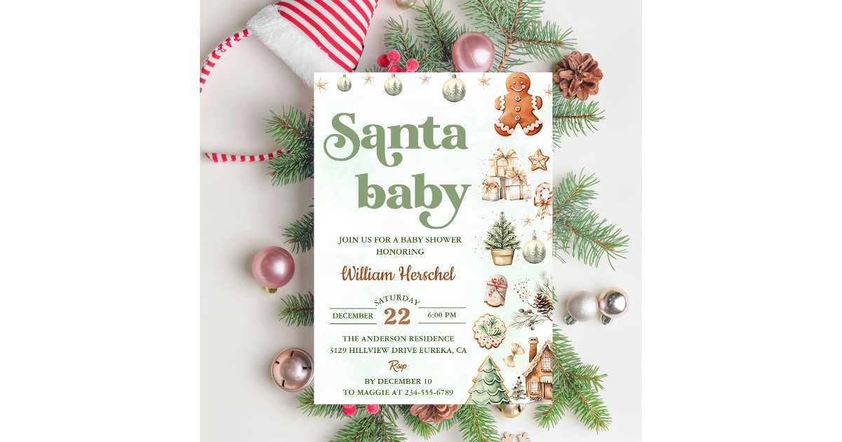Santa Baby Christmas Cookies Baby Shower Party Invitation | Zazzle