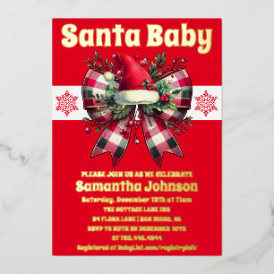 Santa Baby Christmas Coquette Bow Baby Shower Foil Invitation