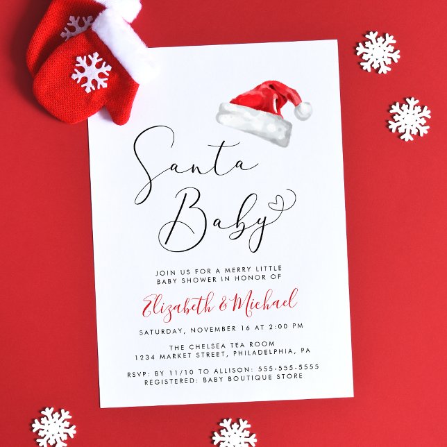Santa Baby Christmas Couples Baby Shower Invitation (Celebrate your little Santa Baby's upcoming arrival with a cute holiday season couples baby shower)