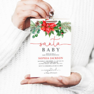 Santa Baby Christmas Floral Baby Shower Invitation