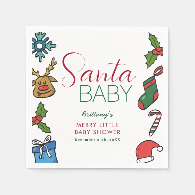 Santa Baby Christmas Gender Neutral Baby Shower  Napkins (Front)