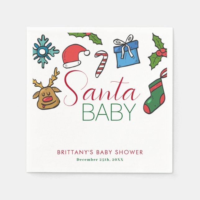 Santa Baby Christmas Gender Neutral Baby Shower  Napkins (Front)