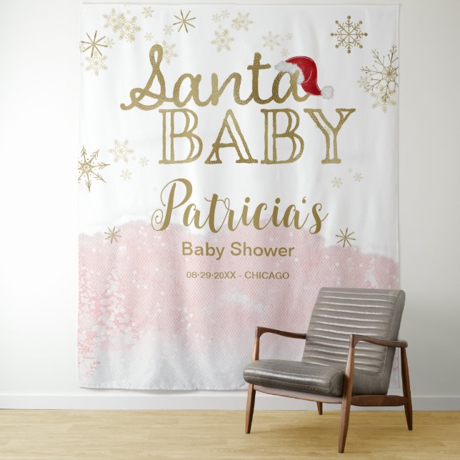 Santa Baby Christmas girl Baby Shower Backdrop (In Situ)