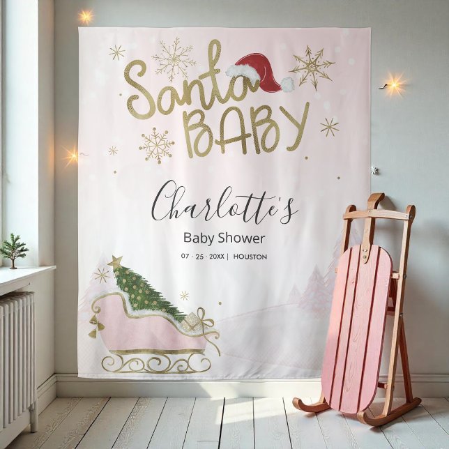 Santa Baby Christmas Girl Baby Shower Backdrop (Creator Uploaded)