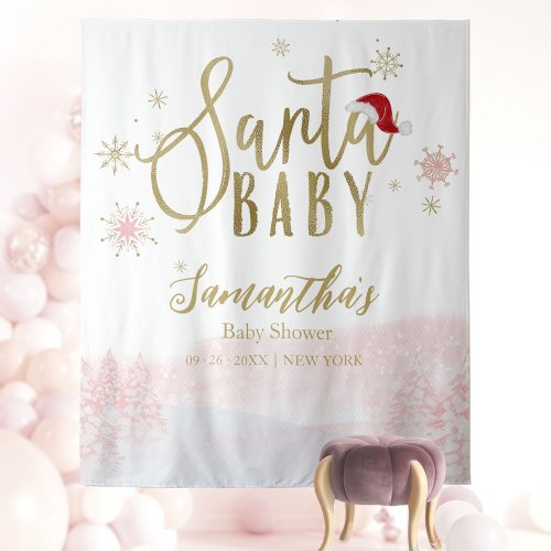 Santa Baby Christmas Girl Baby Shower Backdrop