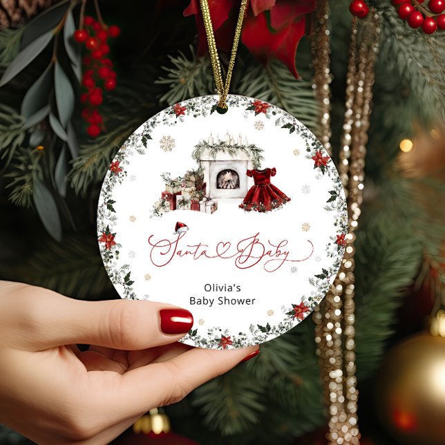 Santa Baby Christmas Girl Baby Shower Ceramic Ornament (Creator Uploaded)