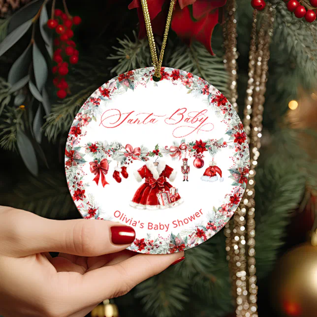 Santa Baby Christmas Girl Baby Shower Ceramic Ornament


