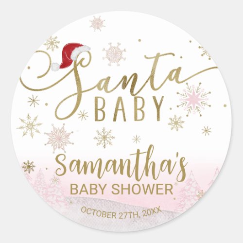 Santa Baby Christmas Girl Baby Shower Classic Round Sticker