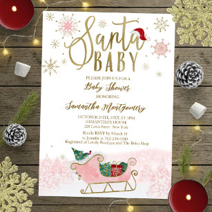 Santa Baby Christmas Girl Baby Shower Invitation