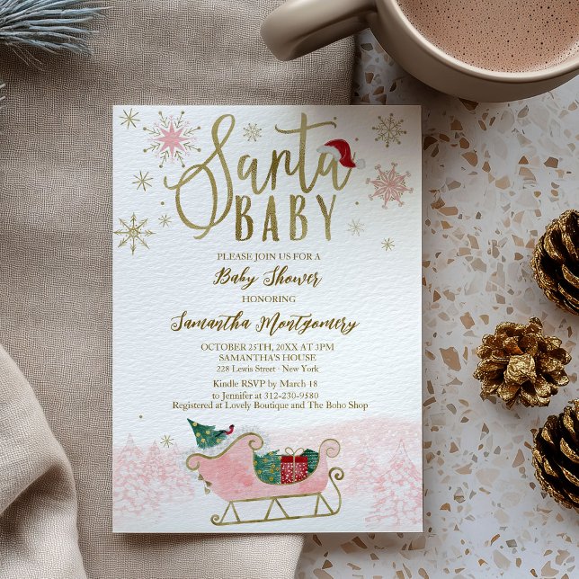 Santa Baby Christmas Girl Baby Shower Invitation (Creator Uploaded)