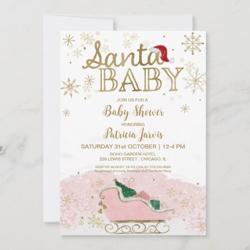 Santa Baby Christmas Girl Baby Shower Invitation
