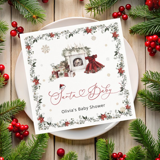 Santa Baby Christmas Girl Baby Shower Napkins (Creator Uploaded)