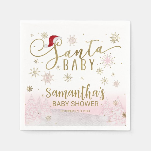 Santa Baby Christmas Girl Baby Shower Napkins (Front)