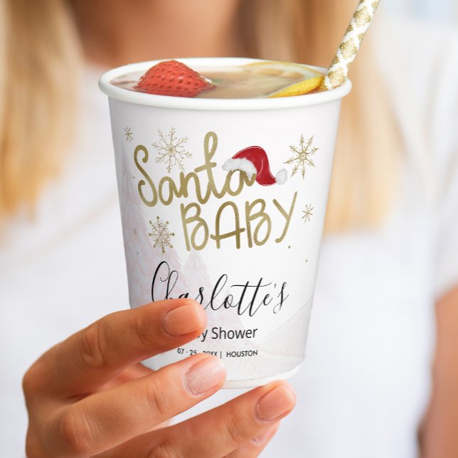 Santa Baby Christmas Girl Baby Shower Paper Cups (Creator Uploaded)