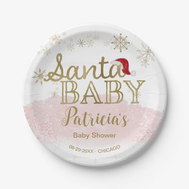 Santa Baby Christmas Girl Baby Shower Paper Plates (Front)