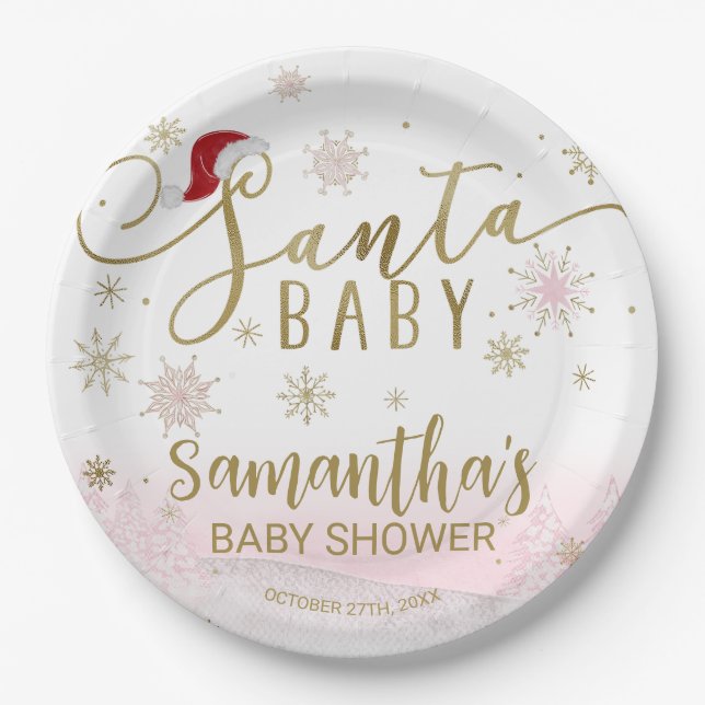 Santa Baby Christmas Girl Baby Shower Paper Plates (Front)