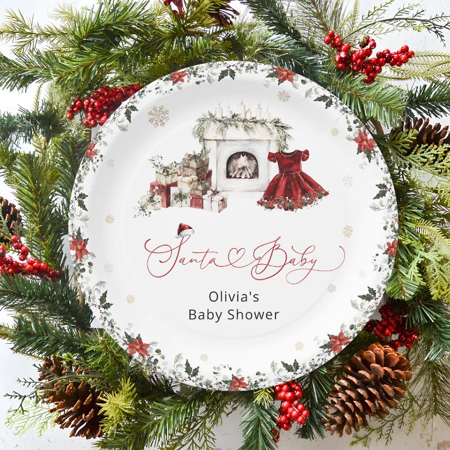 Santa Baby Christmas Girl Baby Shower  Paper Plates (Creator Uploaded)