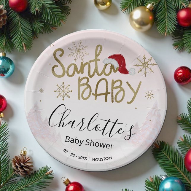 Santa Baby Christmas Girl Baby Shower Paper Plates (Creator Uploaded)