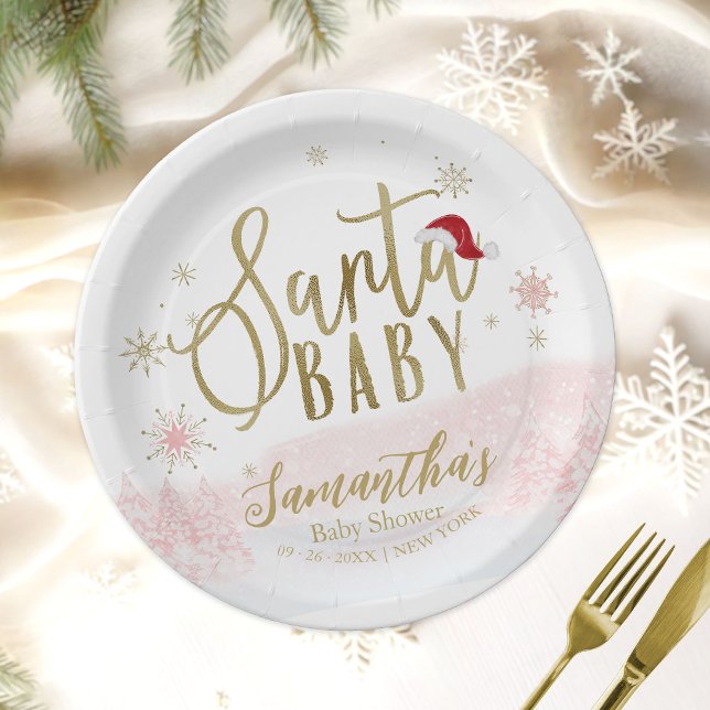 Santa Baby Christmas Girl Baby Shower Paper Plates (Creator Uploaded)