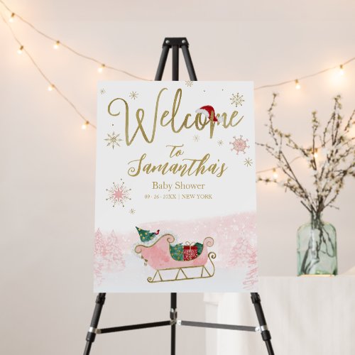 Santa Baby Christmas Girl Baby Shower Welcome Sign