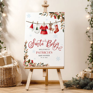 Santa Baby Christmas Girl Baby Shower Welcome Sign