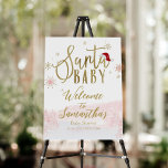 Santa Baby Christmas Girl Baby Shower Welcome Sign<br><div class="desc">Adorable calligraphy with snowflakes,  winter-themed baby shower invitations. Easy to personalised with your details. Check the collection to find matching items as enclosure cards.</div>