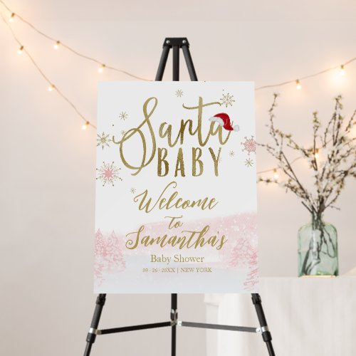 Santa Baby Christmas Girl Baby Shower Welcome Sign