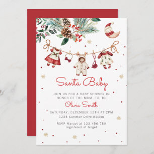 Santa Baby Christmas Girl Clothes Baby Shower Invitation