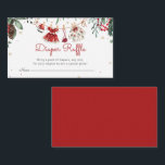 Santa Baby Christmas Girl Clothes Diaper Raffle  Enclosure Card<br><div class="desc">This gorgeous watercolor  diaper raffle Enclosure Card features a mistletoe garland,  red roses,  and baby clothes hanging on a clothesline. The background is white with red and gold snowflakes scattered around.
  If you would like these designs on a more matching product,  please contact me.</div>