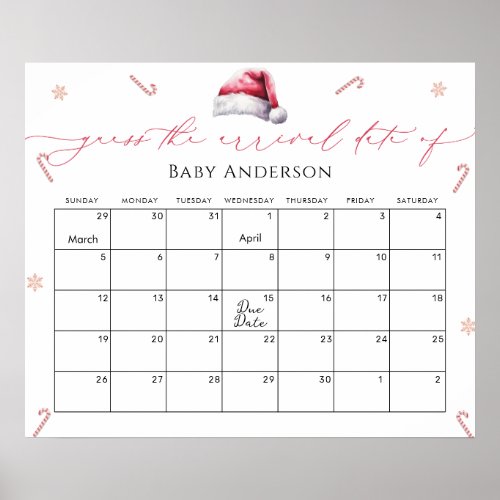 Santa Baby Christmas Guess the due Date Calendar  Poster
