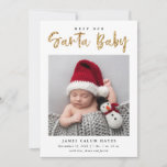 Santa Baby Christmas Holiday Baby Photo Birth Announcement<br><div class="desc">Sweet Christmas time multi photo birth announcement template card featuring a faux gold glitter typography text that says "meet our Santa Baby." You can add 4 newborn pictures in total on the front and back. Great for both baby boys and girls.</div>