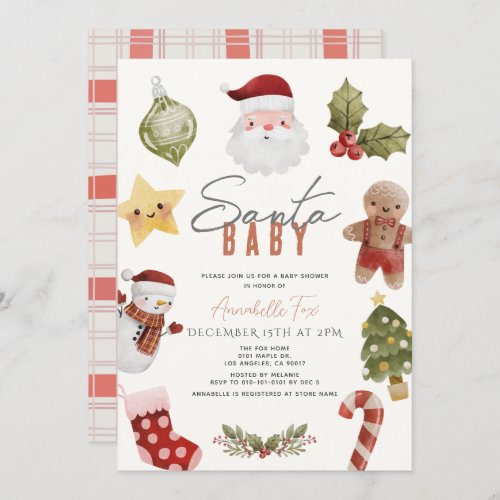 Santa Baby Christmas Holiday Baby Shower Invitation