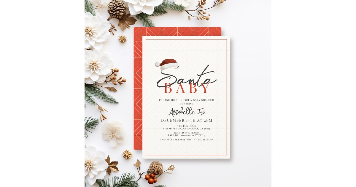 Santa Baby Christmas Holiday Minimal Baby Shower Invitation | Zazzle