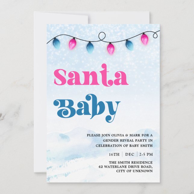 Santa Baby Christmas Lights Gender Reveal Invitation (Front)