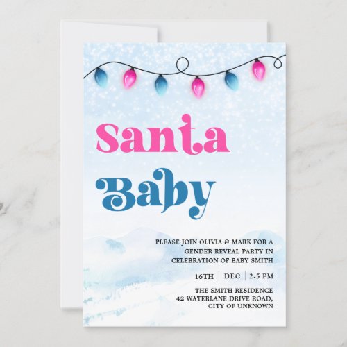 Santa Baby Christmas Lights Gender Reveal Invitation