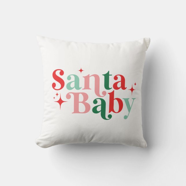 Santa Baby Christmas Modern Colorful Font Throw Pillow (Front)