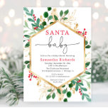 Santa Baby Christmas red greenery gold baby shower Invitation<br><div class="desc">For more advanced customization of this design,  simply select the "Customize It" button above!</div>