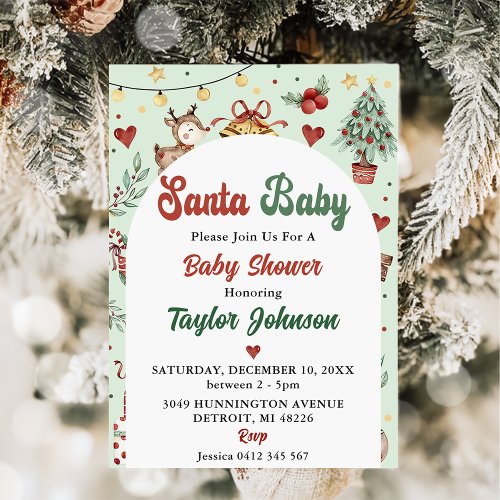 Santa Baby Christmas Reindeer Baby Shower Party Invitation