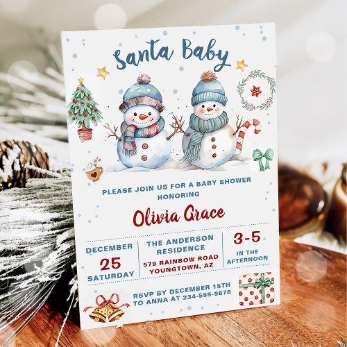 Santa Baby Christmas Snowman Baby Shower Party Invitation